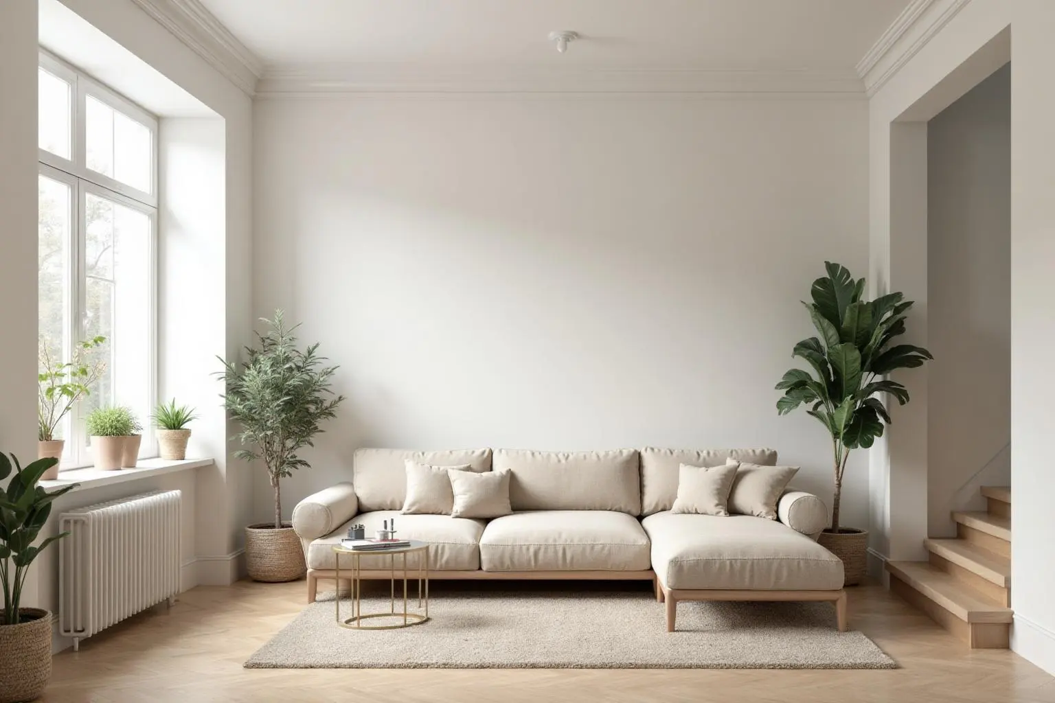 Vardagsrum före AI-homestyling